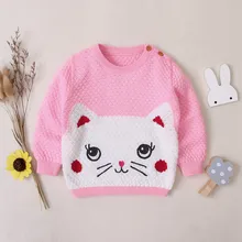 Одежда для малышей; зимние вязаные топы для девочек; вязаные топы с длинными рукавами; теплый вязаный зимний свитер с рисунком кота