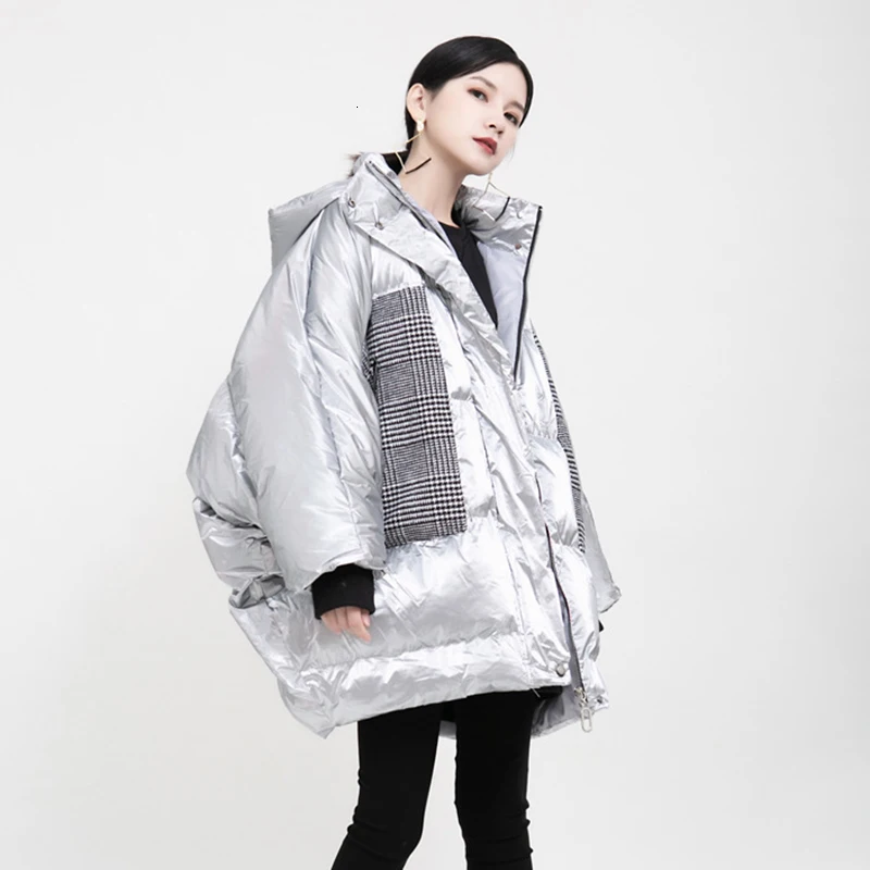 TWOTWINSTYLE, повседневные, лоскутные, клетчатые, хлопковые, для женщин, с капюшоном, воротник, длинный рукав, рукав летучая мышь, женские парки,, модная одежда