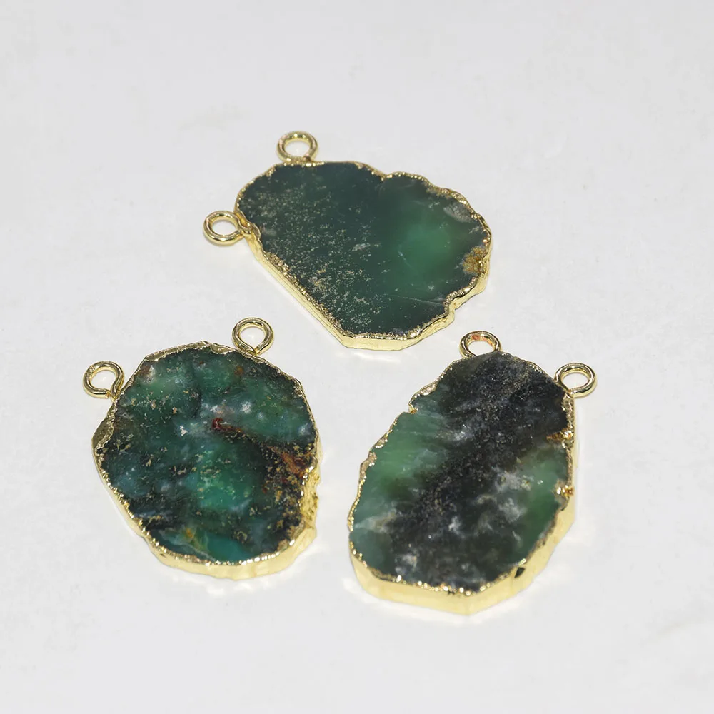 Натуральный ломтик сырой Chrysoprase нерегулярная подвеска femme 2019 зеленая чакра