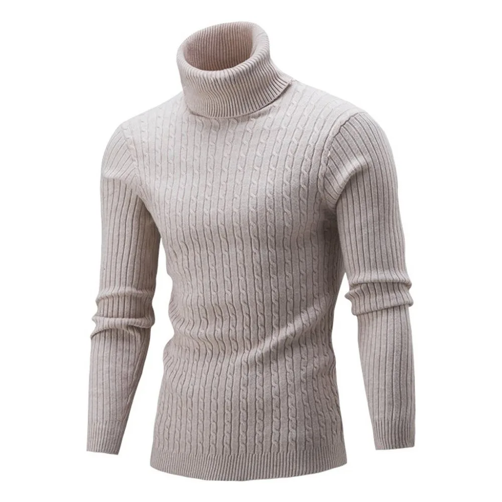 Новинка, осенне-зимний мужской свитер с высоким воротом, одноцветная трикотажная одежда, Повседневный свитер, Мужской приталенный брендовый вязаный пуловер o16
