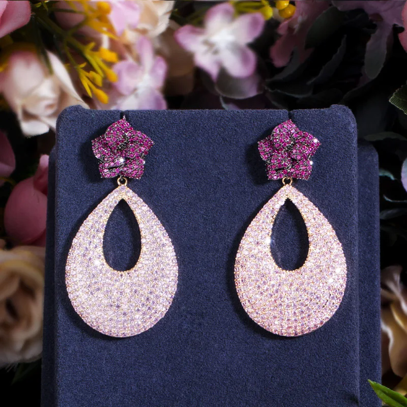 Fantasy Drop Gold and Pink Statement Dangle Earrings | Uncommon James