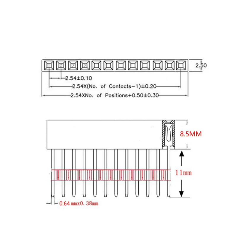 Pin Header 10-100pcs 1X2/3/4/6/8/10/15 Pin 2.54MM Stackable Long Legs Femal Header Arduino Shield Stlxy