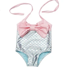 Детский купальник Русалочки для девочек, летний купальный костюм для девочек, купальный Купальник с бантом, цельный купальный Купальник с бантиком для малышей