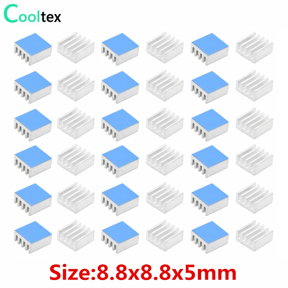 

50pcs 8.8x8.8x5mm Aluminum Heatsink Radiator Cooling Cooler for Raspberry pi Electronic Chip IC With Thermal Conductive Tape