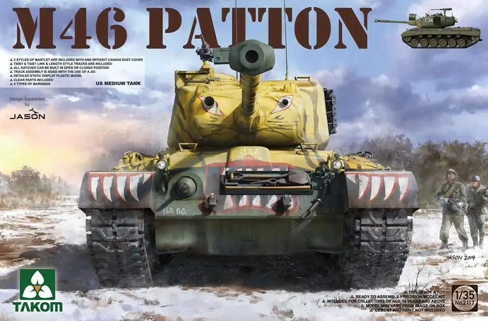 Модель танка среднего размера Takom 1/35 2117 M46 Patton US | Игрушки и хобби