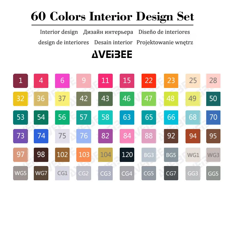 60 Interior Set Новинка, набор цветов rotuladores 168, художественные маркеры, кисть, ручка для эскиза, на спиртовой основе, копировальные маркеры, двойная головка, манга, ручки для рисования, товары для рукоделия - Цвет: 60 Interior Set