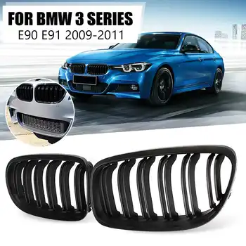 

1 Pair Matt Black 2 Double Line Slat Front Kidney Grill Racing Grill Replacement for BMW 3 Series E90 E91 2009 2010 2011