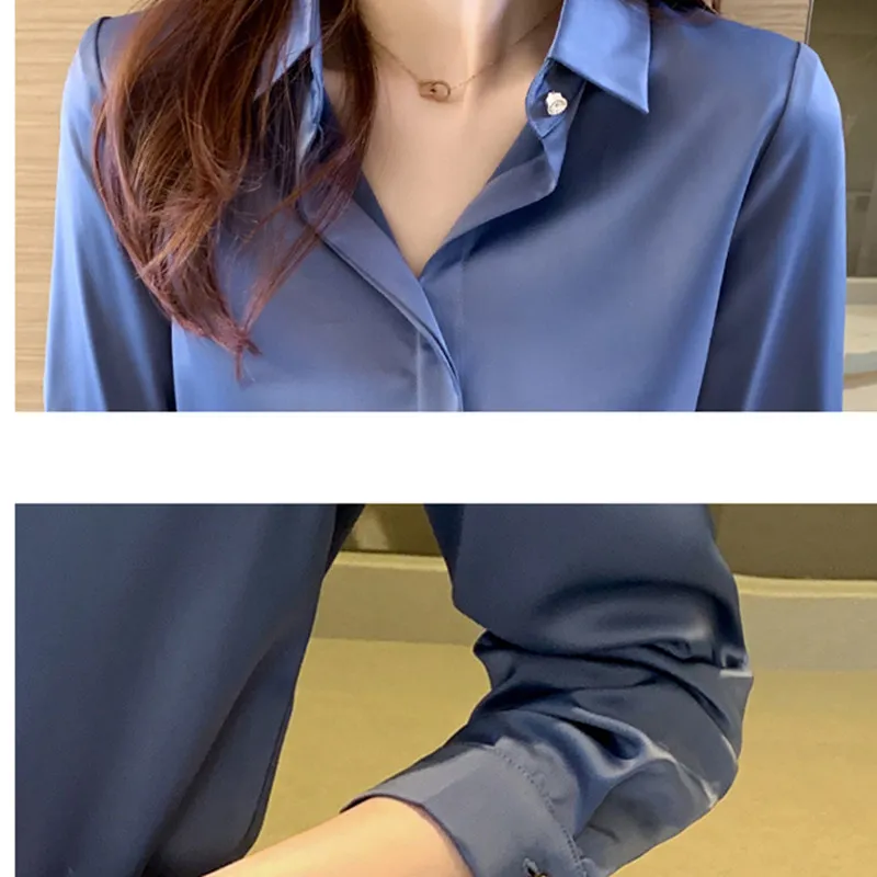 Silk Shirts Women Long Sleeve Shirts Blouses for Women Satin Clothing Shirt Office Lady Solid Silk Shirt Blouse 2022 Fashion Top