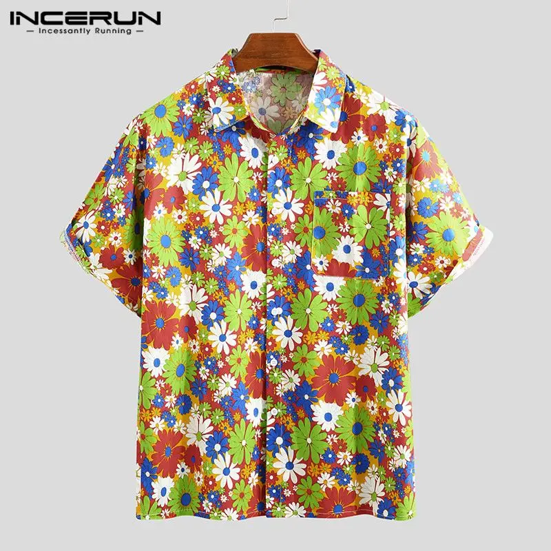 INCERUN 2020 Flower Printed Men Hawaiian Shirt Short Sleeve Loose Streetwear Beach Cotton Shirts Summer Vacation Casual Chemise INCERUN 2020 Flower Printed Men Hawaiian Shirt Short Sleeve Loose Streetwear Beach Cotton Shirts Summer Vacation Casual Chemise