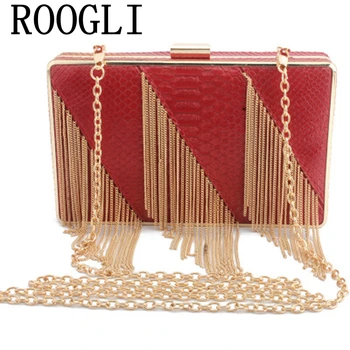 

ROOGLI new luxury evening bag metal pendant clutch bag black PU shoulder bag wedding party white small square bag / 2020 new red