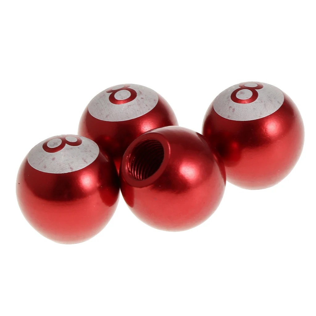 Red 4pcs Car Wheel Tire Air Valve Stems Caps 8 Ball For Car Bicycle Motor