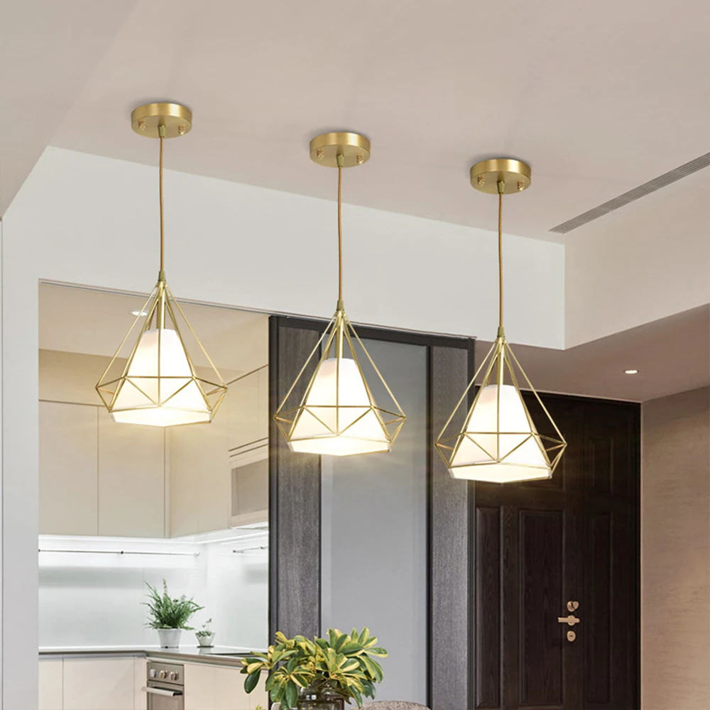 

Diamond Pyramid pendent lamp light hanging lamps Modern Nordic Creative E27 Copper LED Restaurant Bar Single Head