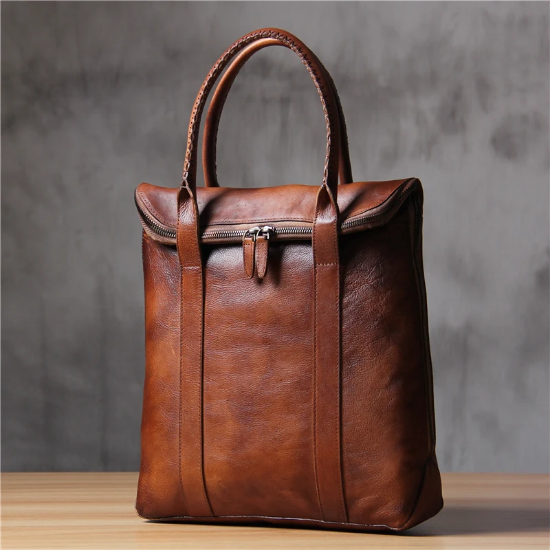 Brand Luxury Handmade Men's Briefcases Vegetable tanned Genuine Leather Laptop Bag Business Vintage Classic Male Briefcase
