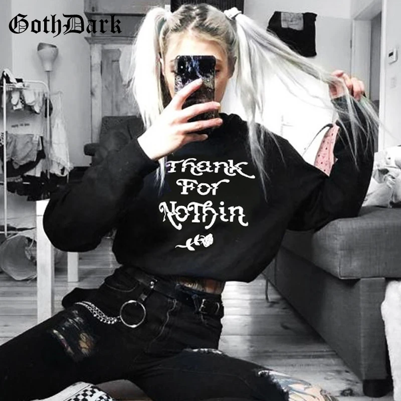 

Goth Dark Grunge Punk Gothic T-shrits For Women Harajuku Letter Print Cropped Top Long Sleeve Female Tshirt Autumn 2019 Fashion