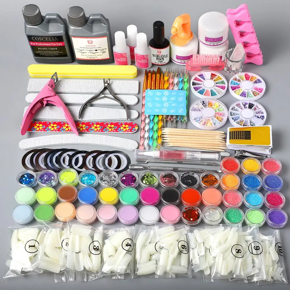 Acrílico em pó Conjunto para Manicure Glitter para Unha Acrílico Unha Extensão Conjunto Kit Dicas Cortador Arte Manicure Pro 120ml 3 Conjuntos e kits