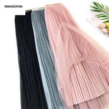 INNASOFAN плиссированная Тюлевая бархатная юбка Женская Осенняя Весенняя длинная юбка высокая талия Модная элегантная шикарная юбка с блестками