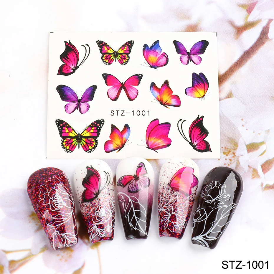 Butterfly Flower Design Nail Decals Stickers Water Tranfer Slider Manicure Nail Art Decorations Polish Foil (12)