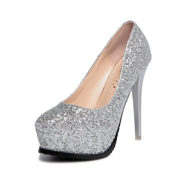 

10 ~ 12cm cm or more new sequin pointed toe high heels stiletto shoes shallow mouth sexy nightclub women's shoes