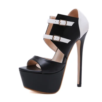 

2020 Fashion Summer Women 17cm High Thin Heels Buckle Strap Sandals 6cm platform Fetish Gladiator Shoes Lady prom Party Pumps