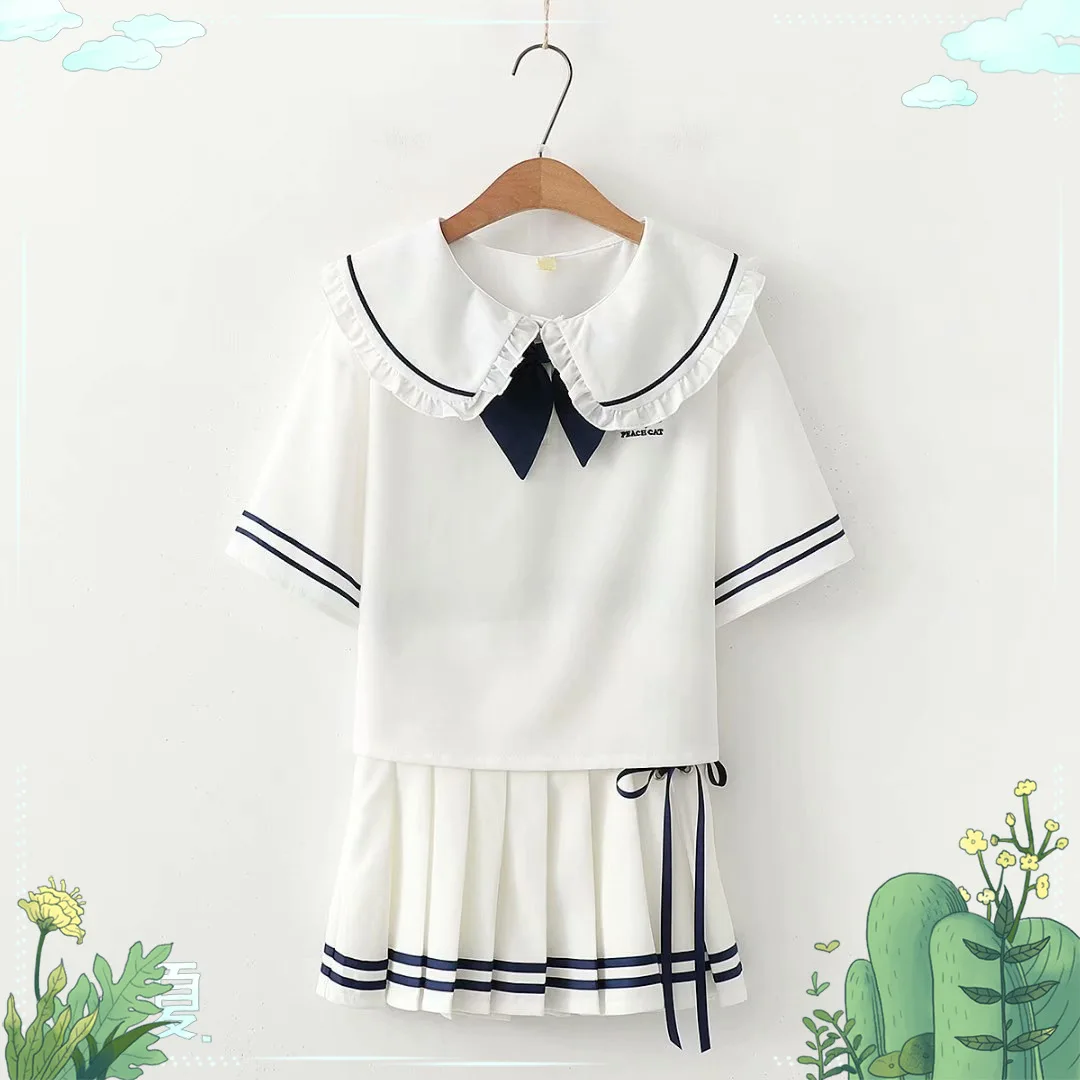 

Japanese-style Mori Girl Line 19 Summer New Style Versatile Sweet College Style Elegant Navy Wind System Bow Leisure Suit