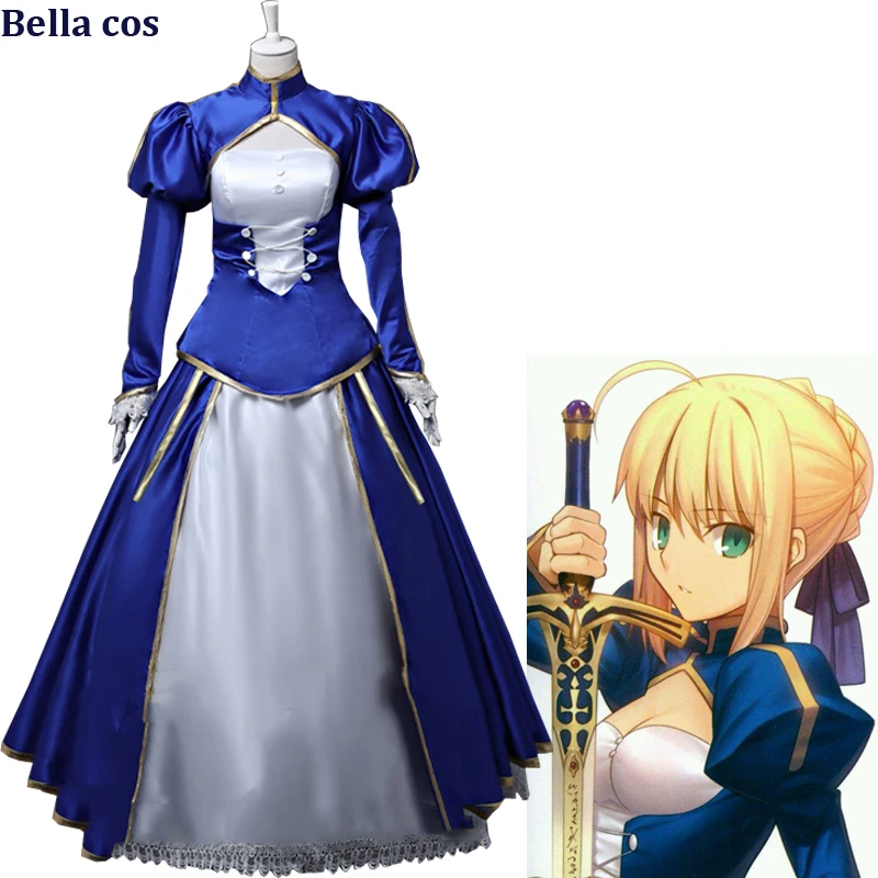 Индивидуальный персональный портной FGO Saber Altria Pendragon Косплей Костюм синее платье