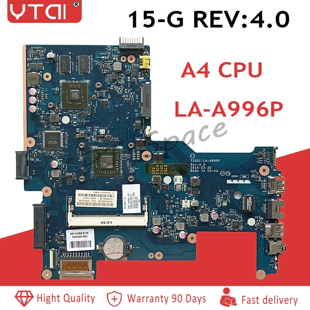 

764268-001 15-G A4 CPU motherboard for HP Pavilion 15-G 15-H laptop motherboard LA-A996P REV4.0 100% tested intact