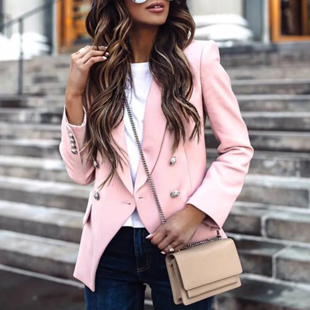 Women Short Blazer Jacket Autumn Long Sleeve Suits Button Feminino Double Breasted Blazer Coats Ladies Clothing Streetwear