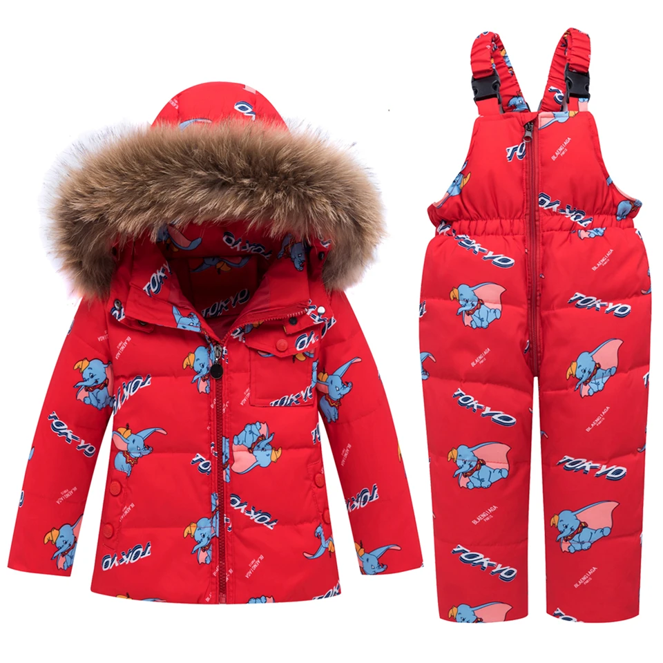 Температуру до-30 градусов; Россия зимний для маленьких мальчиков Одежда для девочек, комплект куртка-пуховик пальто зимняя куртка, детская парка, зимнее пальто Детская одежда; лыжный комбинезон - Цвет: Cartoon red