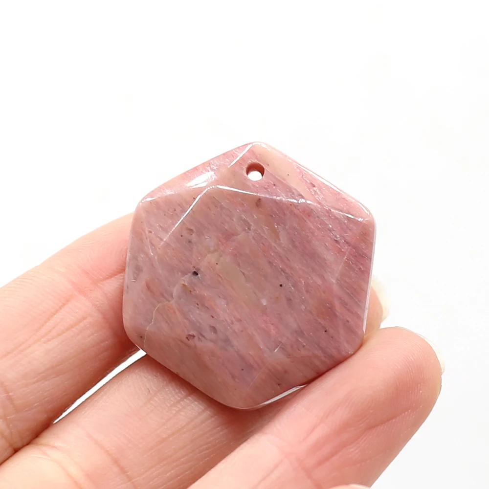 Natural Flash Labradorite Stone Pendant Hexagon Natural Amazonites Pendant Charms for Making DIY Jewerly Necklace 30x30mm