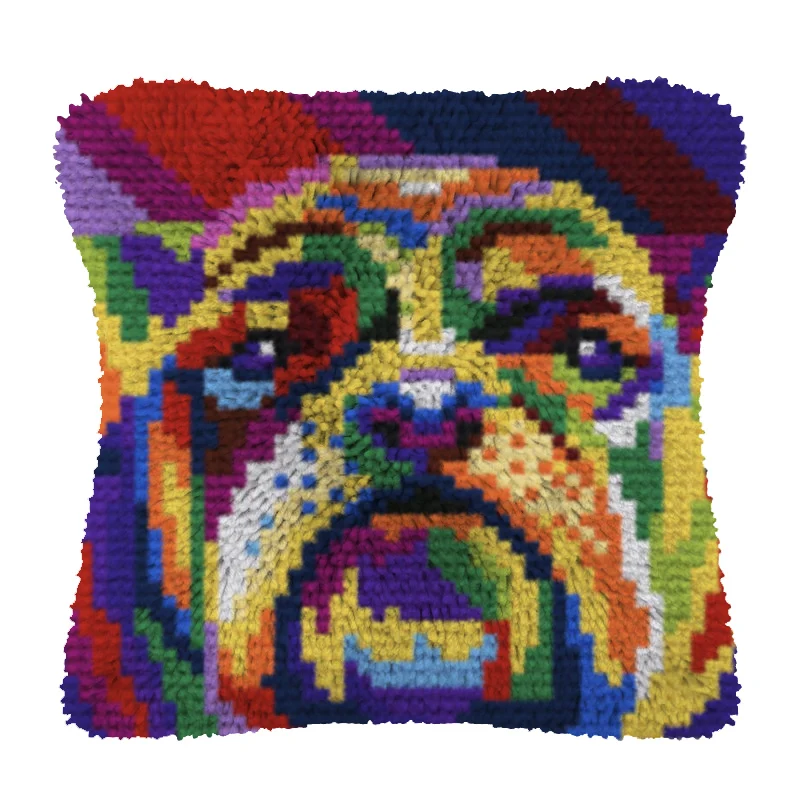 Latch Hook Cushion Color Dog With Heart Pillow Case Canvas Acrylic Yarn