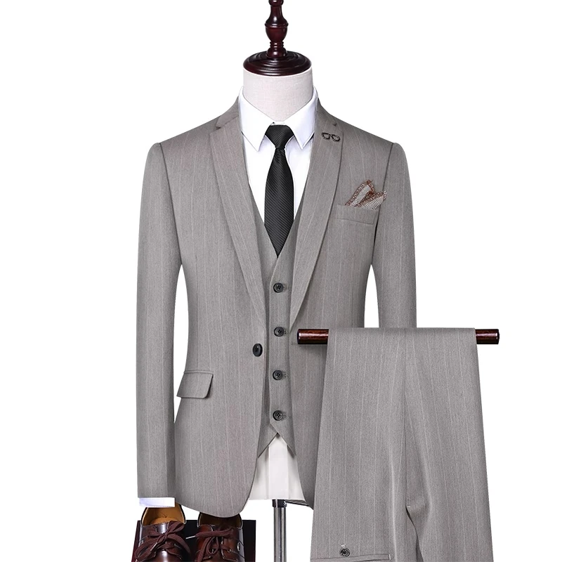 Мужские азиатского размера классические костюмы модный мужской костюм s Полосатое пальто брюки комплект из 3 предметов Terno Masculino Тонкий костюм деловой