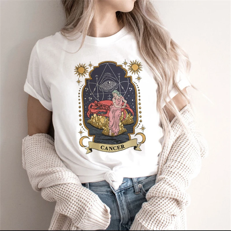 Fashion The Moon Tarot Card Print T-shirt Aesthtic Crescent Sun and Graphic Tee Top Women Retro Witch Gothic Tshirt | Женская одежда
