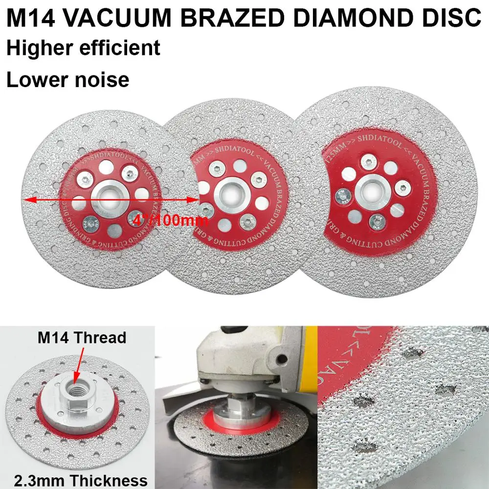 SHDIATOOL 1pc Diamond Cutting & Grinding Disc Sawblade Diamond Wheel Premium Quality M14 Thread Double Sided Vacuum Brazed