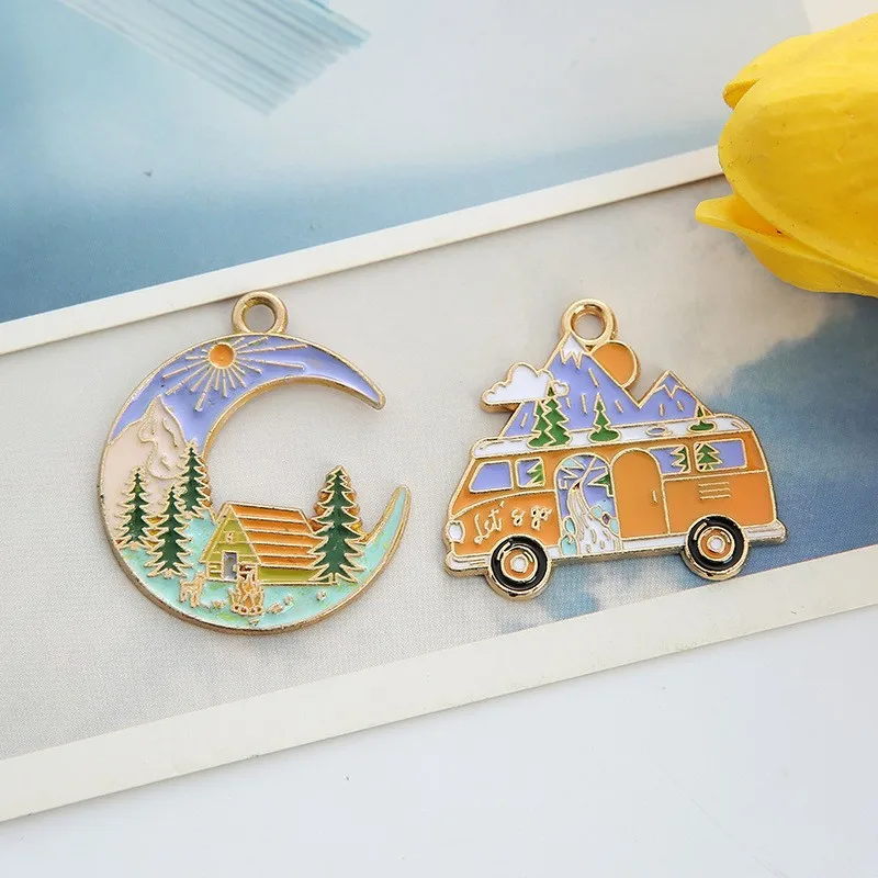 

6Pcs Moon Car Enamel Charms Kawaii Metal Pendants Charms For Necklace Bracelets Jewelry Making Supplies Diy Keychain Findings