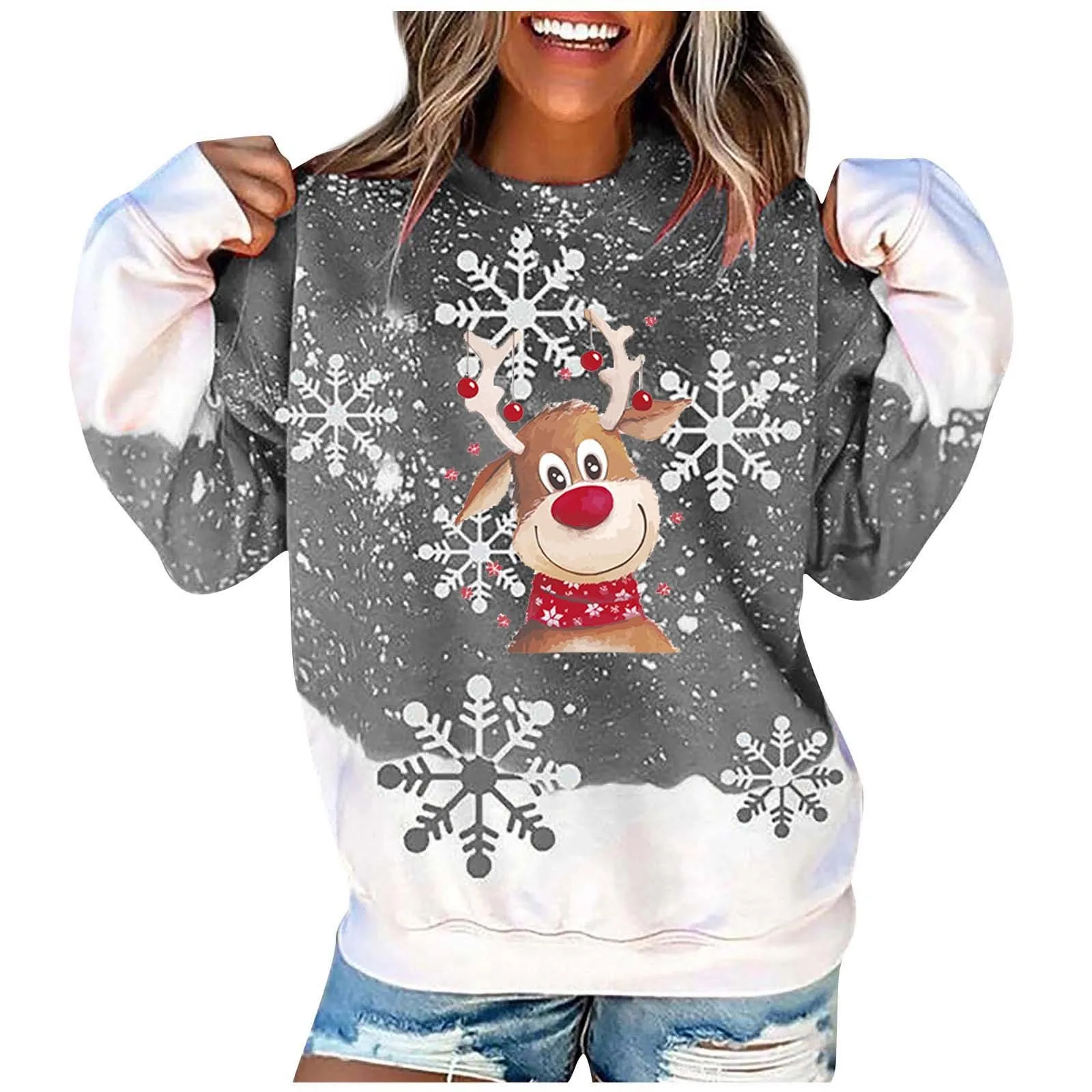 Plus Size 5xl Hoodies Fashion Women Christmas Elk Print Long Sleeve Pullover Tops 2021 Autumn Winter Xmas Female Sweatshirts 2