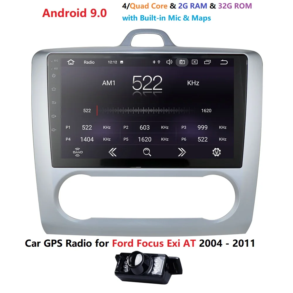 2 DIN 9 Inch Android 9.0 GPS Navigation Touchscreen Quad-core Car Radio For 2004 2005 2006-2011 Ford Focus Exi AT 2G RAM 32G ROM