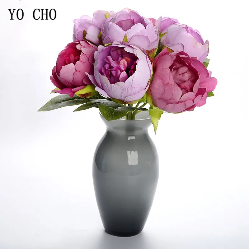 

YO CHO Romantic Silk Peony Flower Wedding Bouquets 7 Head Artificial Peony Bouquet Flowers for Home Garden Wedding Wall Decor