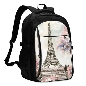 

Hot USB Charging Laptop Women's Backpack For Teenage Students Girls School Backpack Street View Of Paris Travel Bagpack