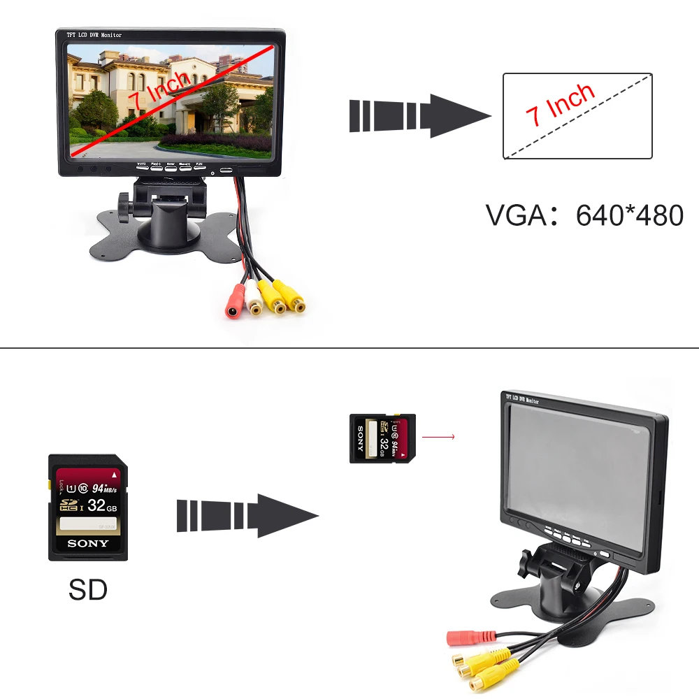 Новый 7 дюймов TFT ЖК дисплей DVR монитор Экран заднего вида Камера 2 Каналы