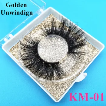 

Golden Unwinding KM-01 Wholesale 3d 25mm mink lashes bulk false+eyelash Long-Thick real mink fur eyelashes boxes vendor