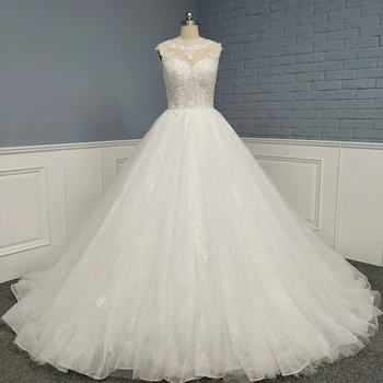 

Nice Quality O Neck Heavy Beading Bodice Zipper Up Lace Court Train A Line Bridal Dresses