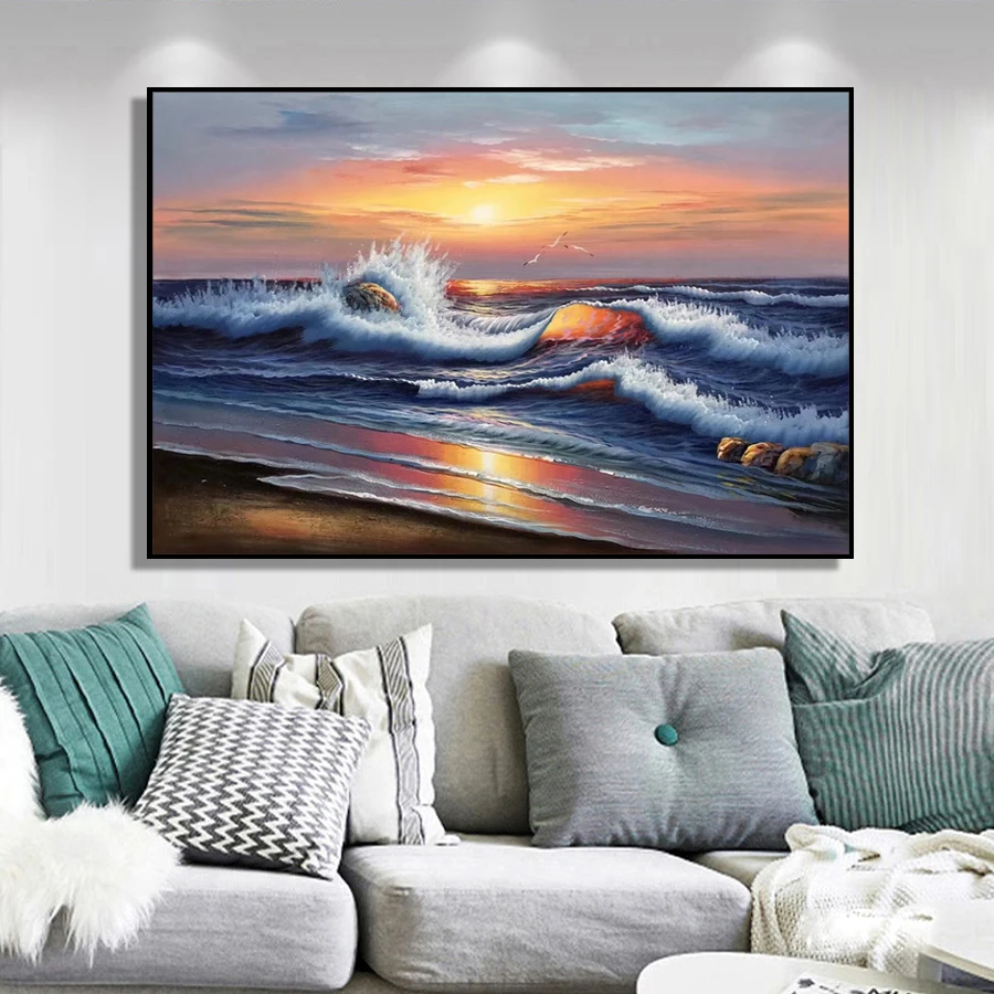 100% ручная роспись Реалистичная морская волна искусство Масляная живопись на