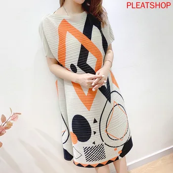 

MIYAKE Pleated 2020 Summer New Short-Sleeve Dress Fashion Slim Slimming Mid-Length Pleats Dresses Vestidos Summer Dress Shein