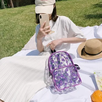 

2020 Printed Transparent Schoolbag Student Backpack Korean Version of The Simple Beach Bag Solid Color Daisy Backpack