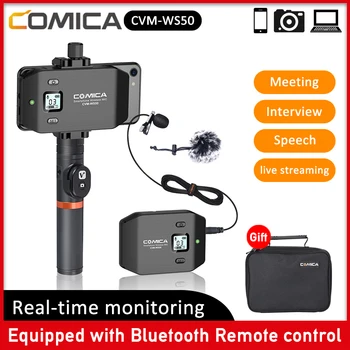 

Comica Cvm-Ws50 Smartphone Lavalier Lapel Microphone 6-Channel Uhf Wireless System for DSLR Cameras iPhone Samsung Huawei Phones