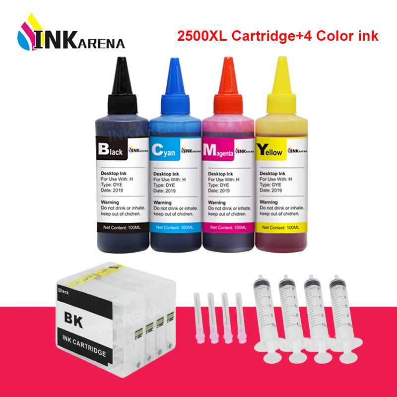 

INKARENA PGI 2500XL Printer Ink Cartridge + 4×100ml Bottle Ink Refill Kit For Canon PGI-2500 XL MAXIFY IB4050 IB4150 MB5050