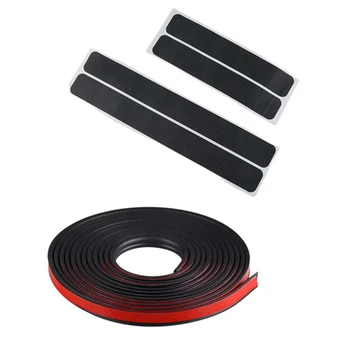 

4PCS Door Sill Scuff Welcome Pedal Protect Carbon Fiber Stickers & 1x 5M Door Seal Strip General Car Rubber Seal Strip