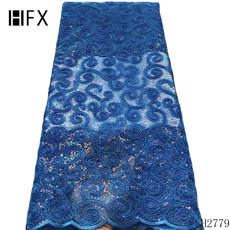 

HFX latest african laces 2019 Sequins Lace Fabric 5 Yards/pcs High Quality French Lace With Color Sequins For Party Dress F2779