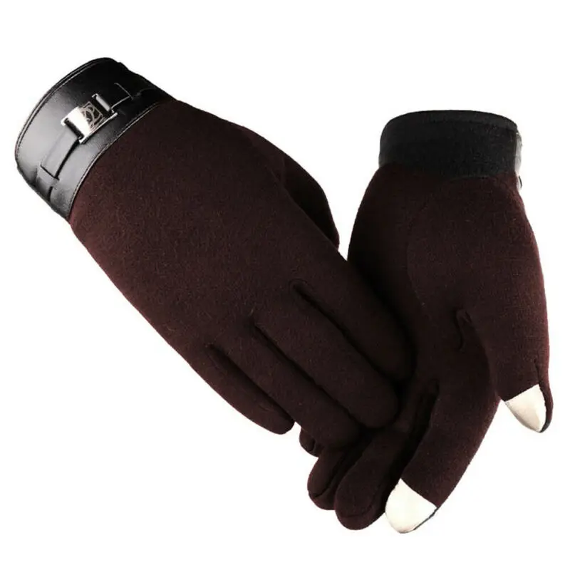 Мужские кожаные перчатки с сенсорным экраном, теплые зимние перчатки с флисовой подкладкой для вождения, модные мужские мотоциклетные перчатки из полиэстера