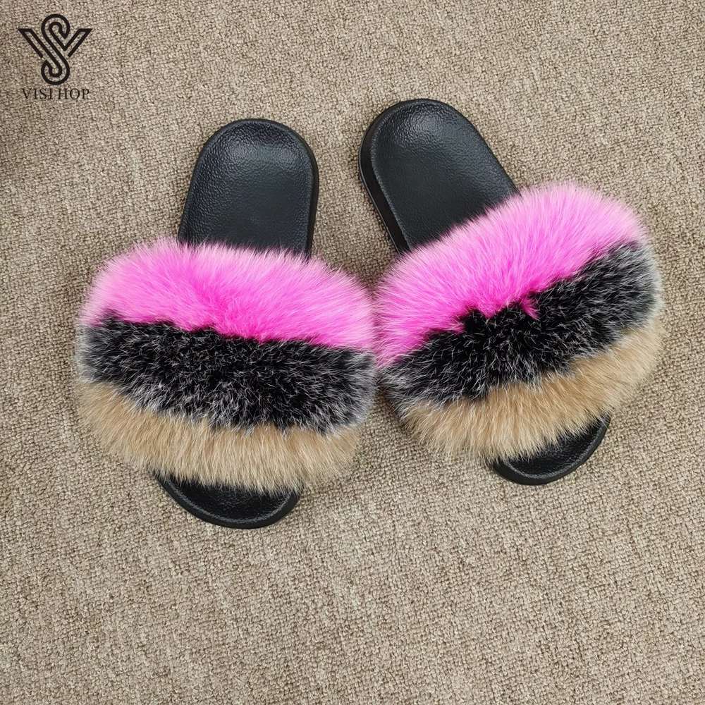 Показывающие хоп новые женские тапочки из натурального Лисьего меха EVA модные